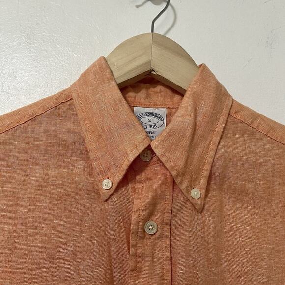 Brooks Brothers Mens 100% Irish Linen Button Up Shirt Size S Orange Preppy - Picture 5 of 7